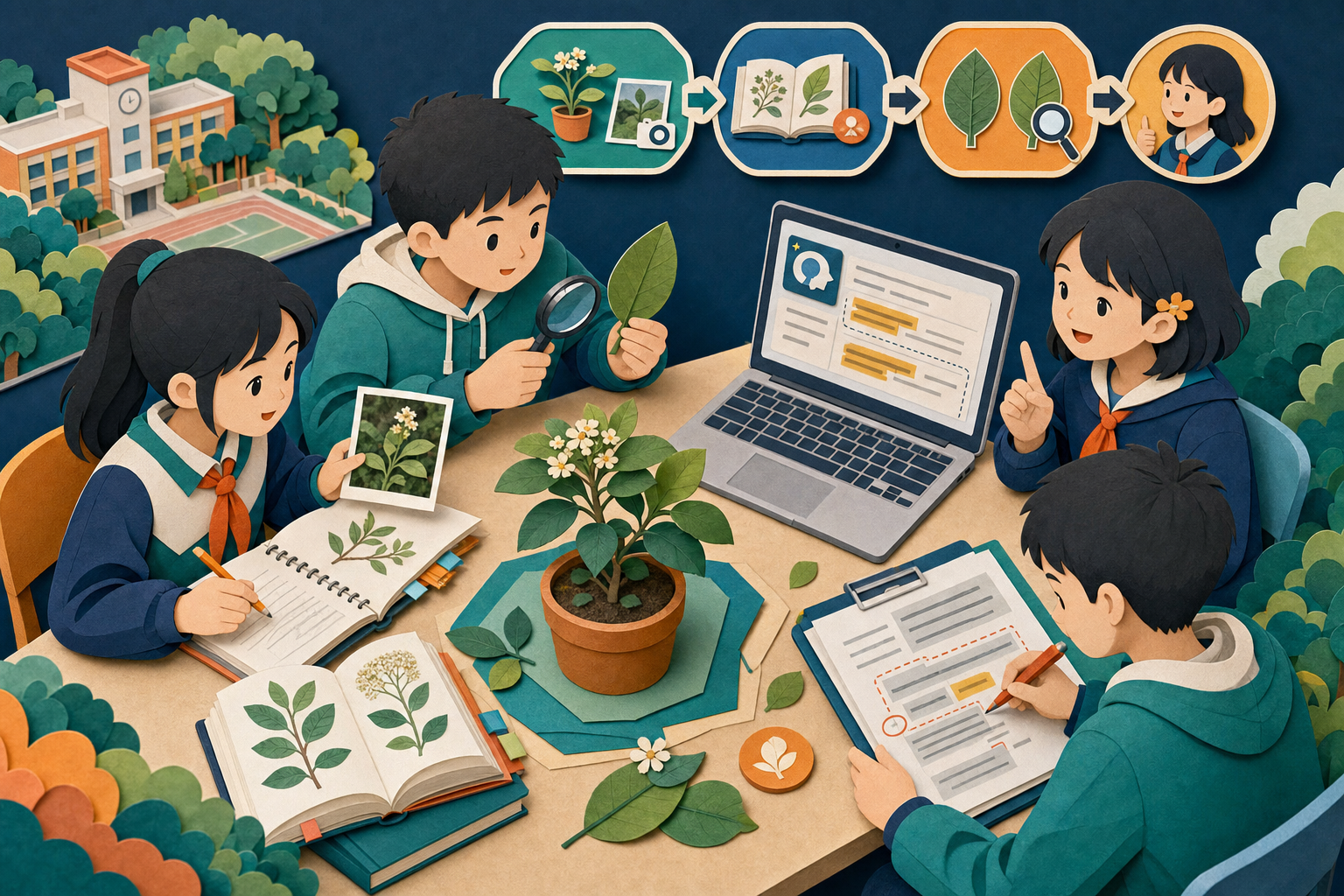 五年级学生对照现场记录、权威资料和大模型回答进行核验