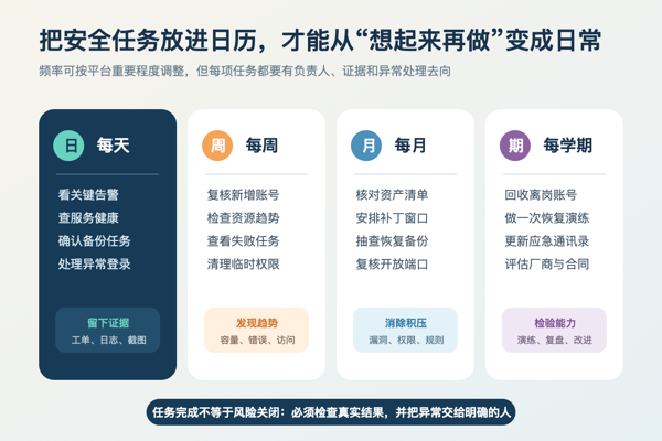 校园平台按每天每周每月和每学期安排安全运维任务的日历图